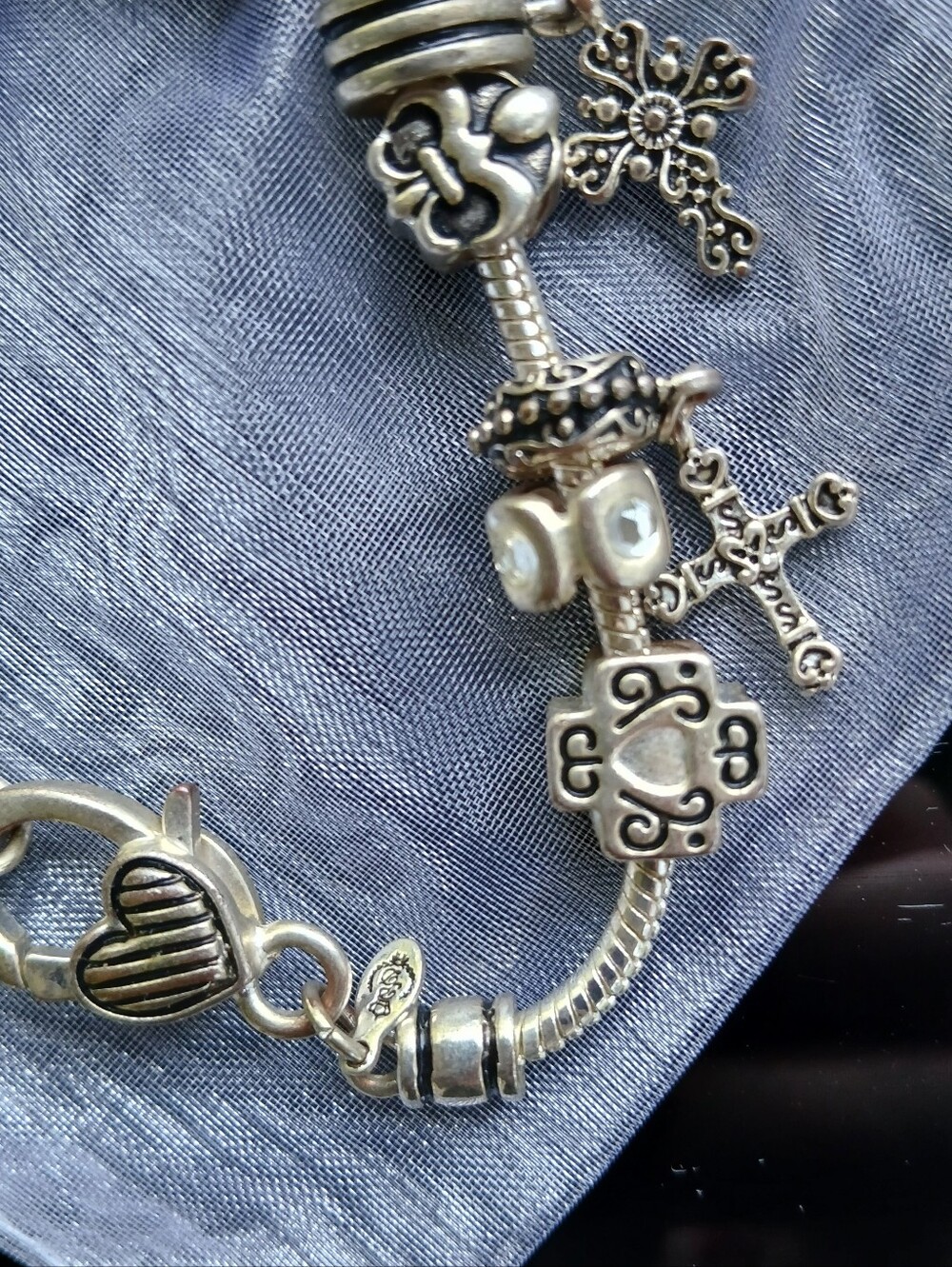 Premier Designs Charm Bracelet Silvertone Religious Cross Christian Jewelry - Picture 2 of 10
